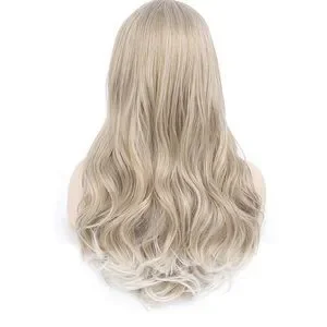 ?️ Ombre Ash Blonde Wig with Bangs 24”Mixed Color 24-inch Ash Blonde Ombre Wavy Wig With Bangs | Ash Brown  main image 4